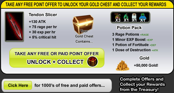Take any free offer and get items, potions, points, and gold.